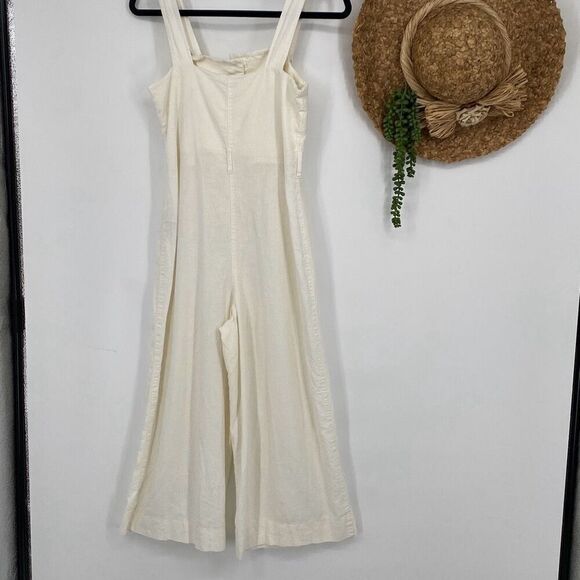 Topshop UK Linen Blend Jumpsuit‎ Romper Wide Leg Cropped  Boho Cream Size US 4 - Picture 3 of 13